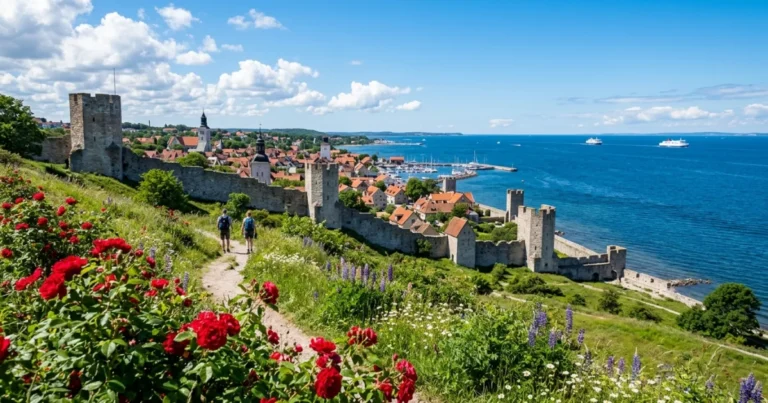 Gotland region 33 Visby medieval city wall overlooking the Baltic Sea in Gotland, Sweden