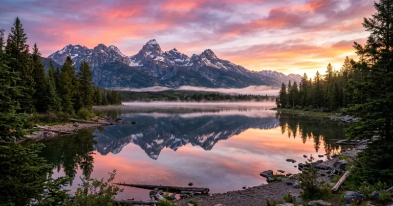 Grand Teton National Park 1 Grand Teton mountains reflecting in Jenny Lake at sunrise