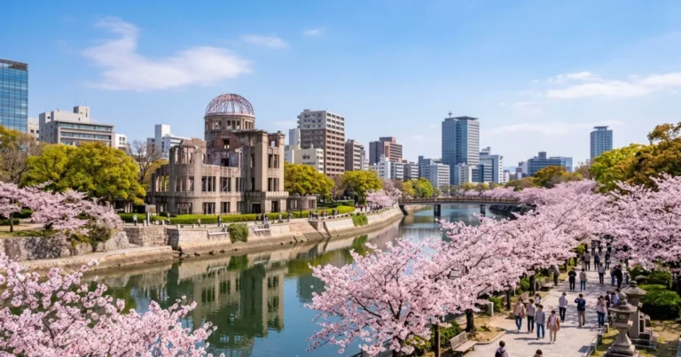Hiroshima 8 Hiroshima A-Bomb Dome surrounded by cherry blossoms in spring