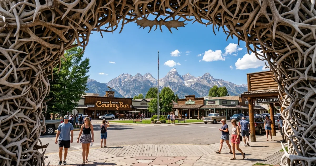 Elk antler arch at Jackson Town Square in Wyoming