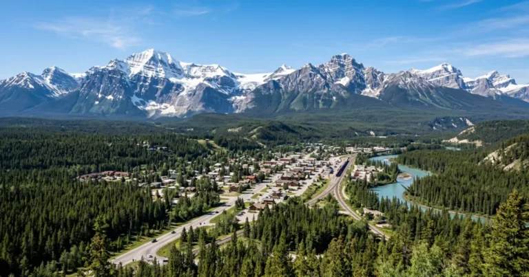 Jasper 5 Scenic wide angle view of Jasper town surrounded by the Canadian Rockies