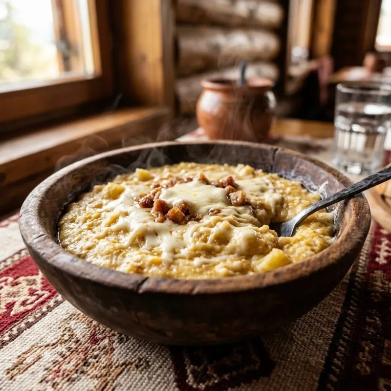 A bowl of traditional Montenegrin Kačamak