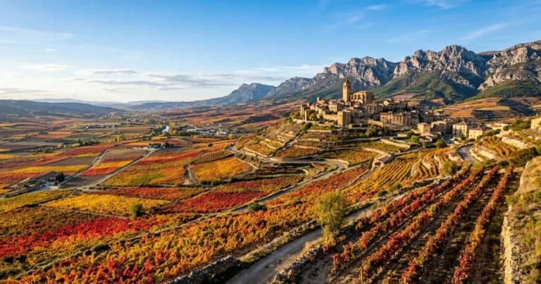 La Rioja 11 Autumn vineyards and a medieval village in La Rioja, Spain