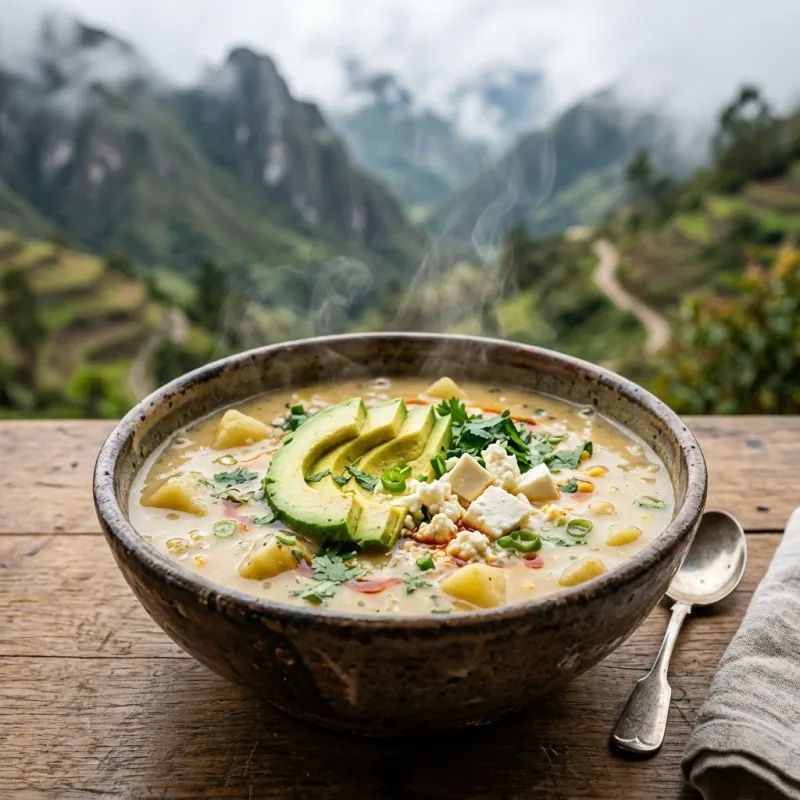 Locro de Papa soup with avocado