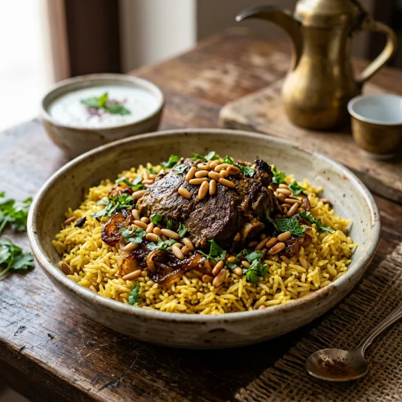 Traditional Emirati Machboos with lamb and rice
