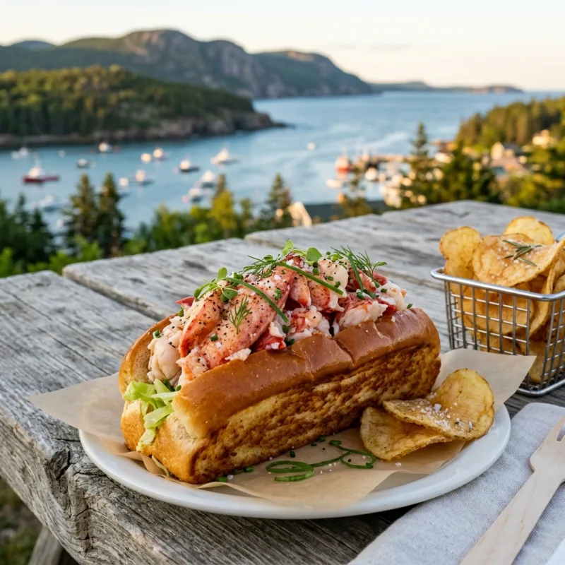 Fresh Maine Lobster Roll on a picnic table