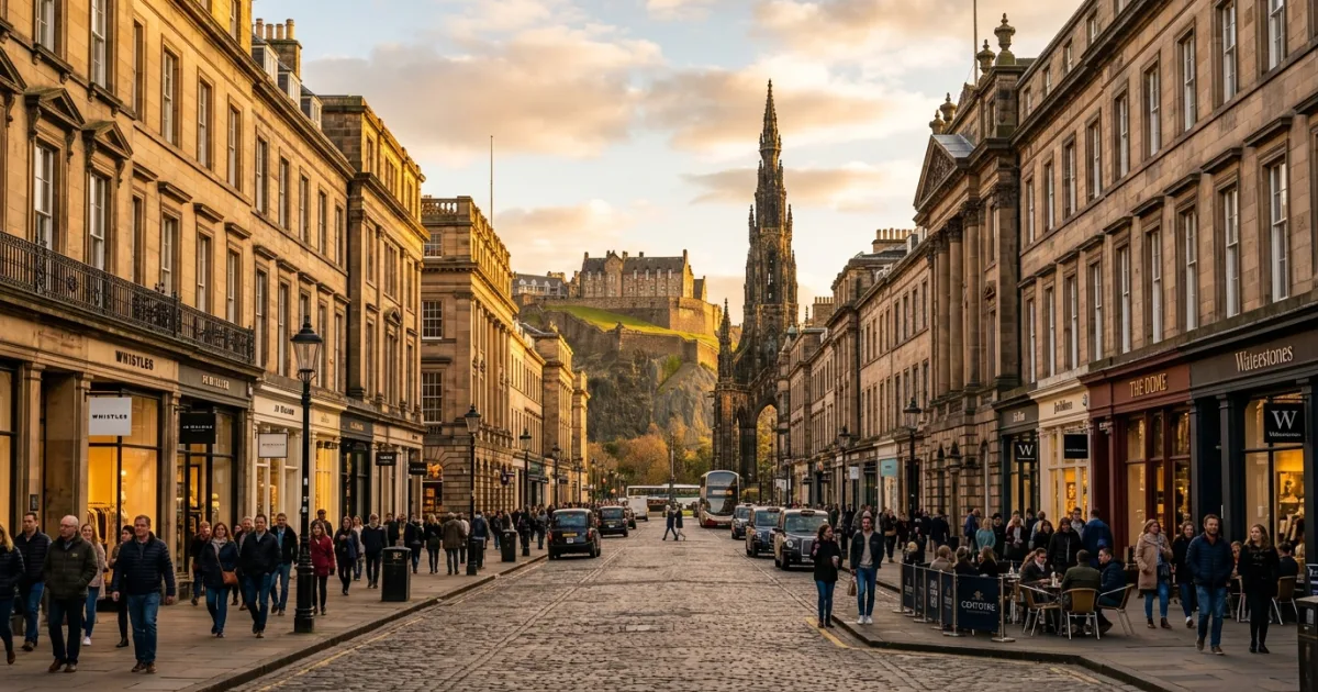 Wide view of Georgian architecture in New Town Edinburgh