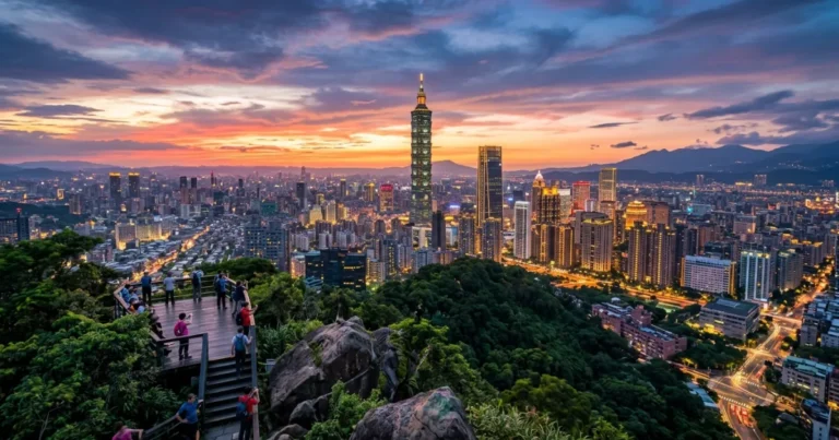 Northern Taiwan 1 Panoramic view of the Taipei skyline featuring Taipei 101 at twilight