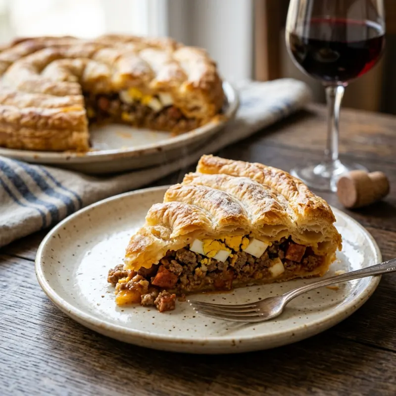 Pastel de Carne Murciano on a rustic plate