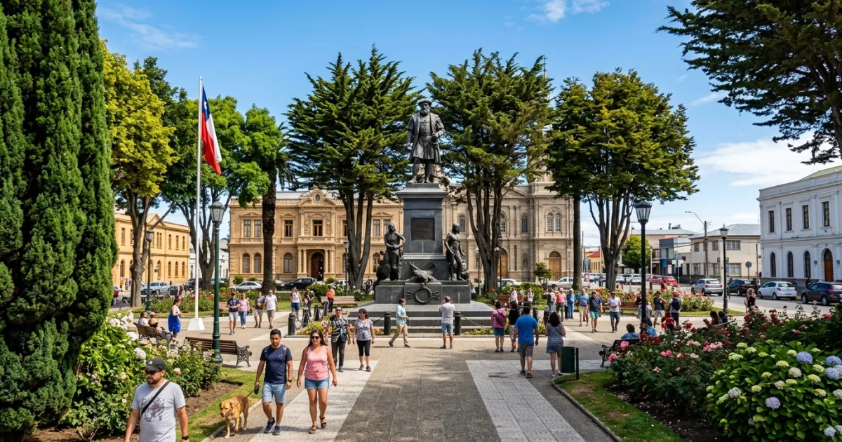 Plaza Munoz Gamero with the Magellan monument in Punta Arenas