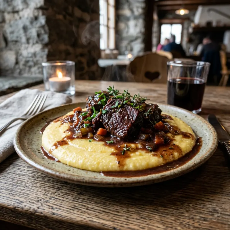Polenta e Brasato traditional Ticino dish