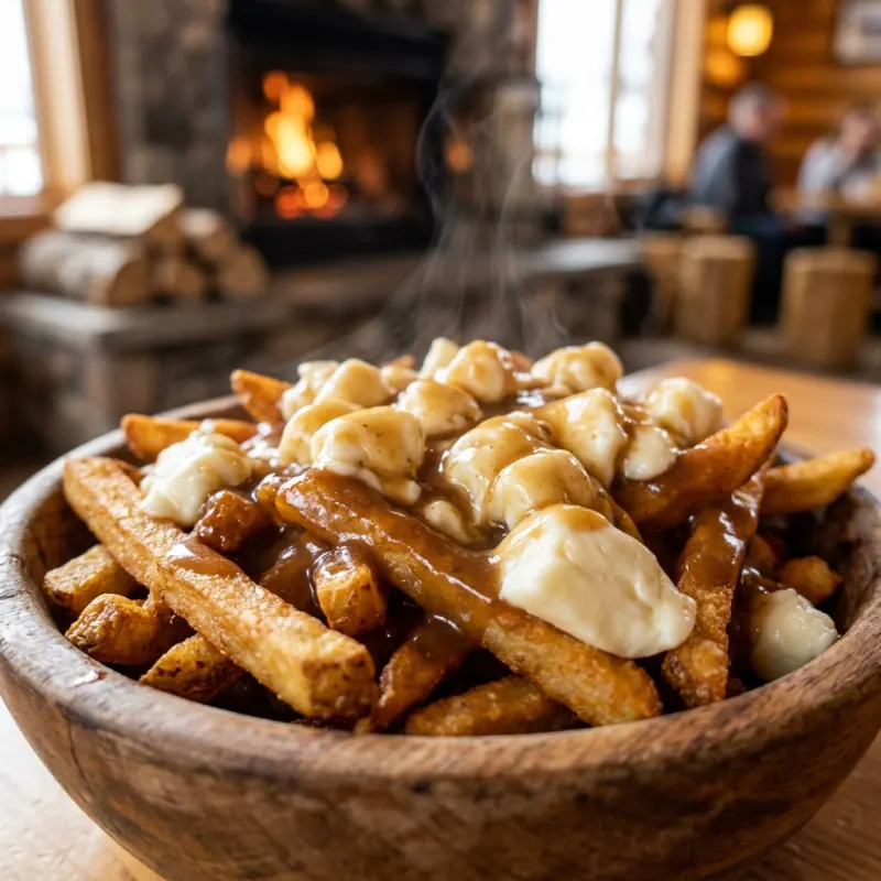 Traditional Canadian poutine with fries, cheese curds, and gravy
