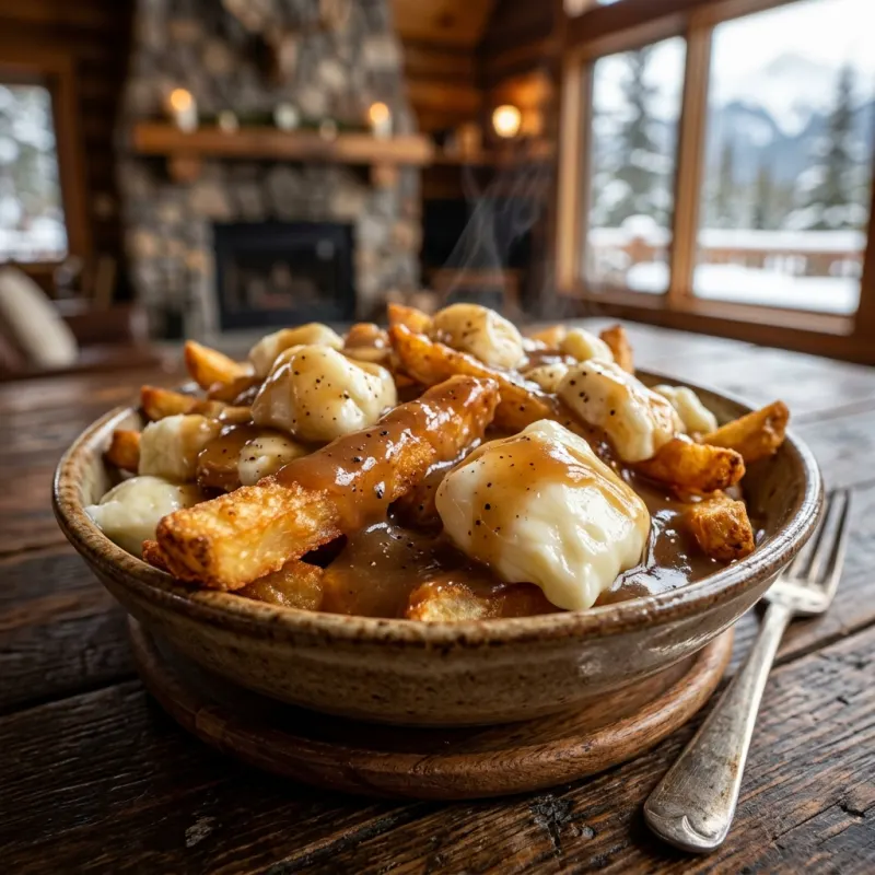 Authentic Canadian poutine with fries, cheese curds, and gravy