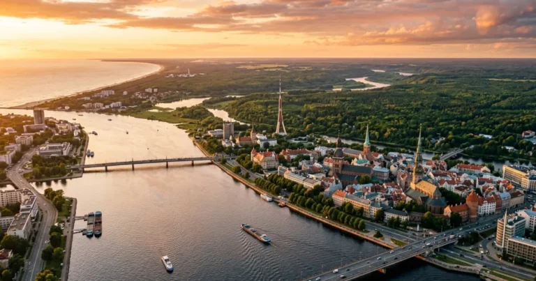 Riga Planning Region 8 Panoramic view of Riga Old Town skyline and surrounding nature