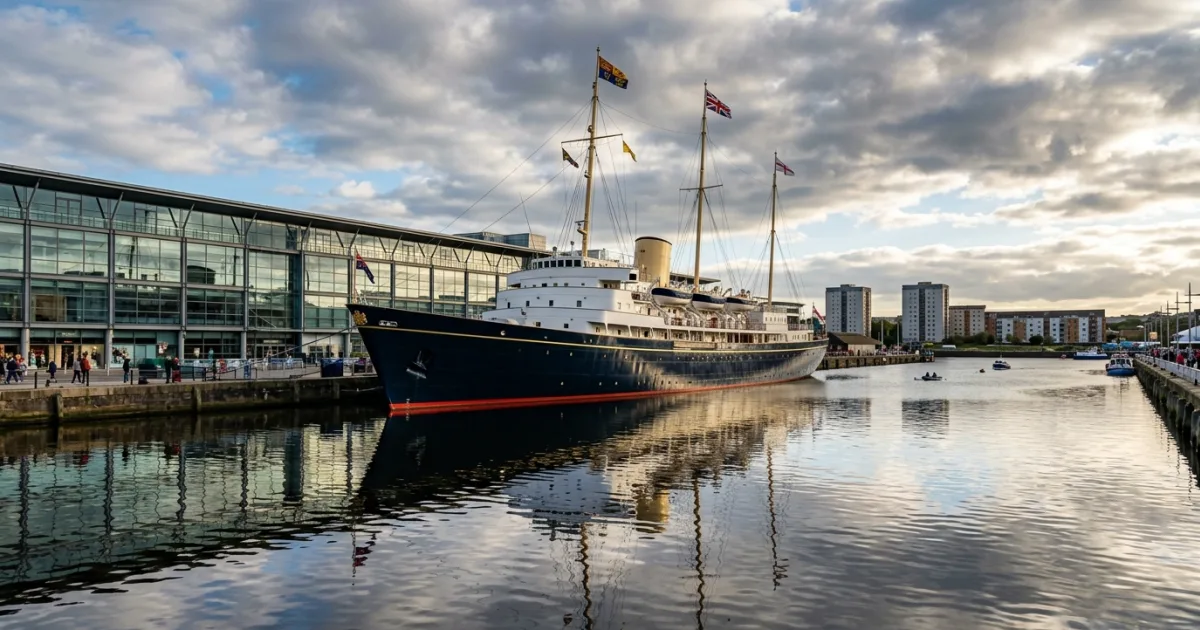 The Royal Yacht Britannia moored at Ocean Terminal in Leith, Edinburgh