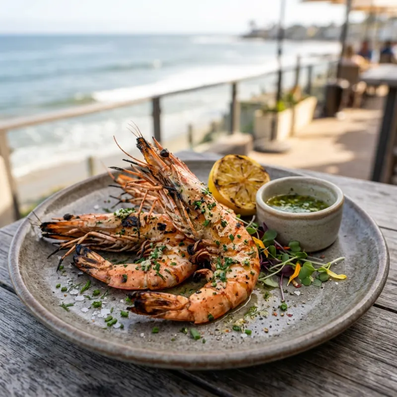 Grilled Santa Barbara Spot Prawns with lemon and herbs
