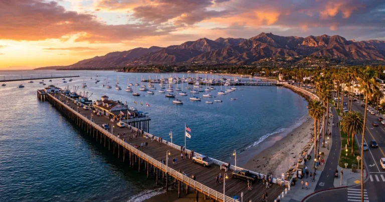 Santa Barbara Waterfront 1 Panoramic view of the Santa Barbara Waterfront and Stearns Wharf at sunset
