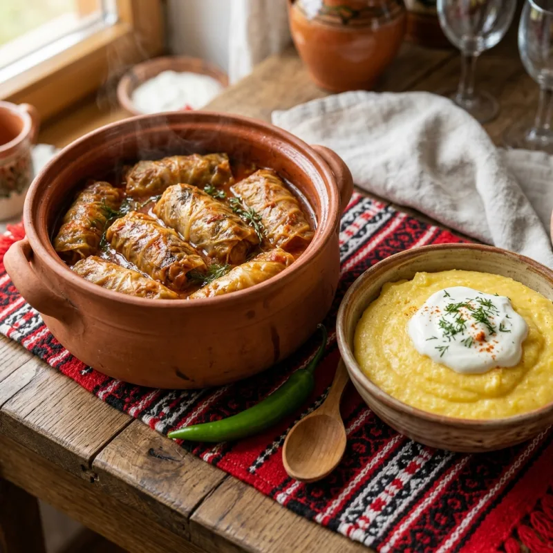 Traditional Romanian Sarmale with Mamaliga