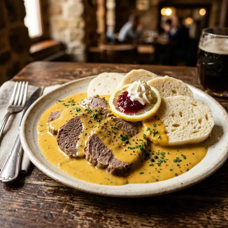 Svíčková na smetaně traditional Czech beef dish