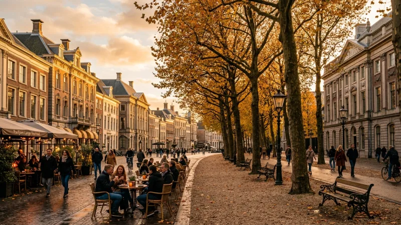 Combine with Lange Voorhout's Best Cafes 4 A beautiful, tree-lined historic boulevard in The Hague during golden hour.