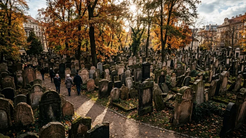 Skip the Main Ticket Line at the Cemetery 5 Centuries-old, moss-covered headstones crowded together in the historic Old Jewish Cemetery of Prague.
