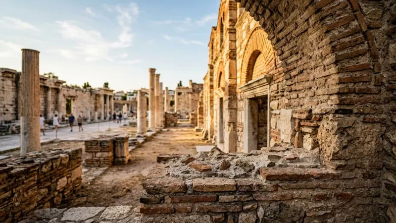 Spot the Hidden Byzantine Church 3 Ancient stone and brick ruins of the Byzantine church inside Hadrian's Library.