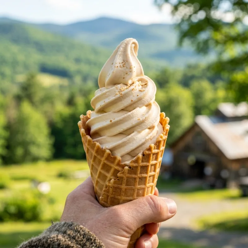 Vermont Maple Creemee in a waffle cone