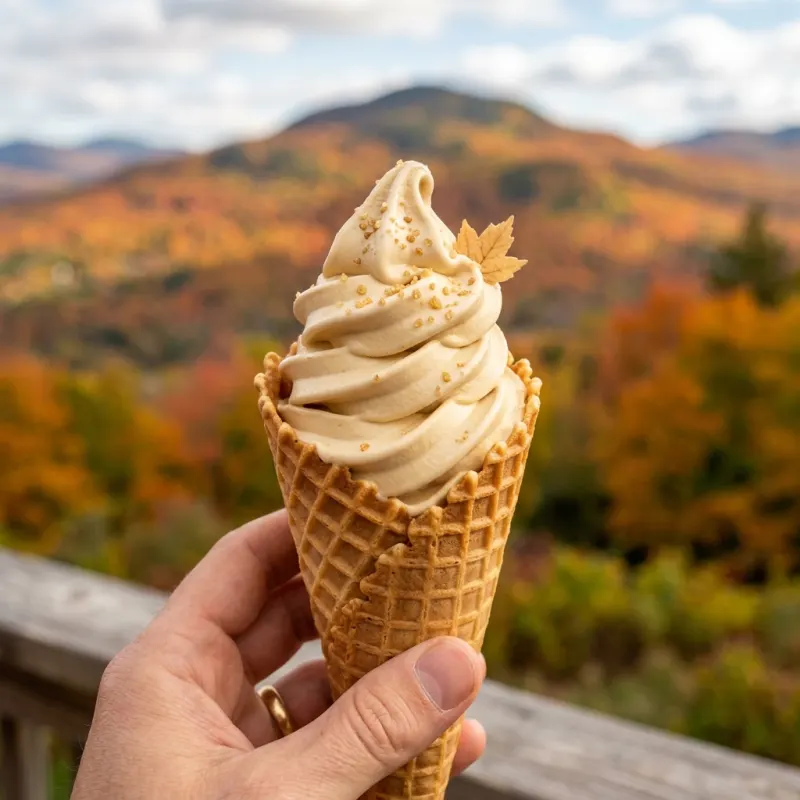 Vermont Maple Creemee soft serve ice cream in a cone