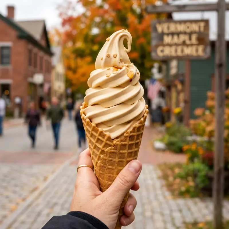 Vermont Maple Creemee in a waffle cone
