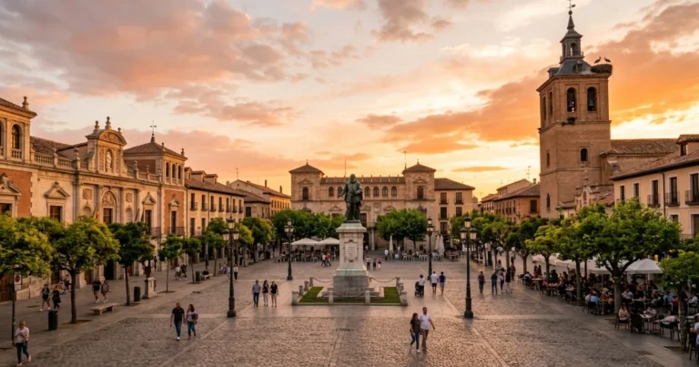Alcala de Henares 5 Plaza de Cervantes in Alcala de Henares at sunset
