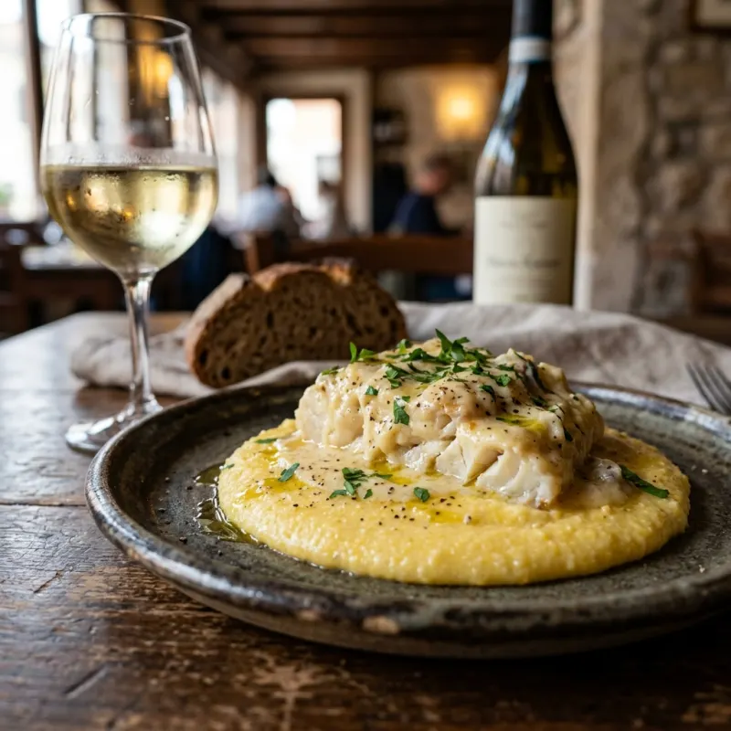 A plate of Baccalà alla Vicentina with polenta
