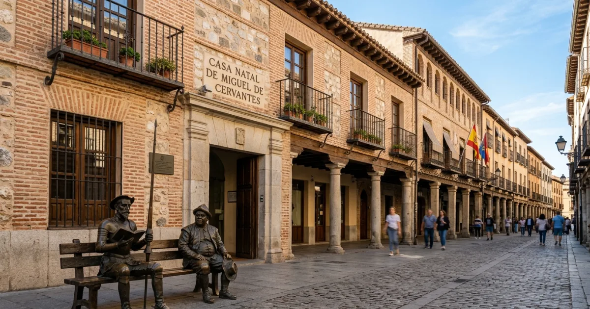 Exterior of the Birthplace of Miguel de Cervantes with Don Quixote statues