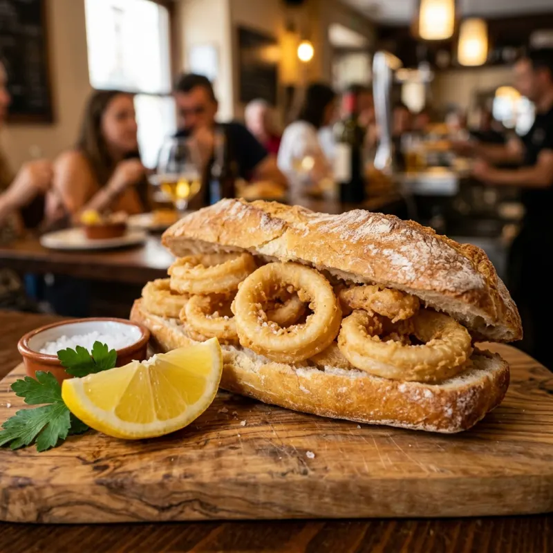 Bocadillo de Calamares fried squid sandwich