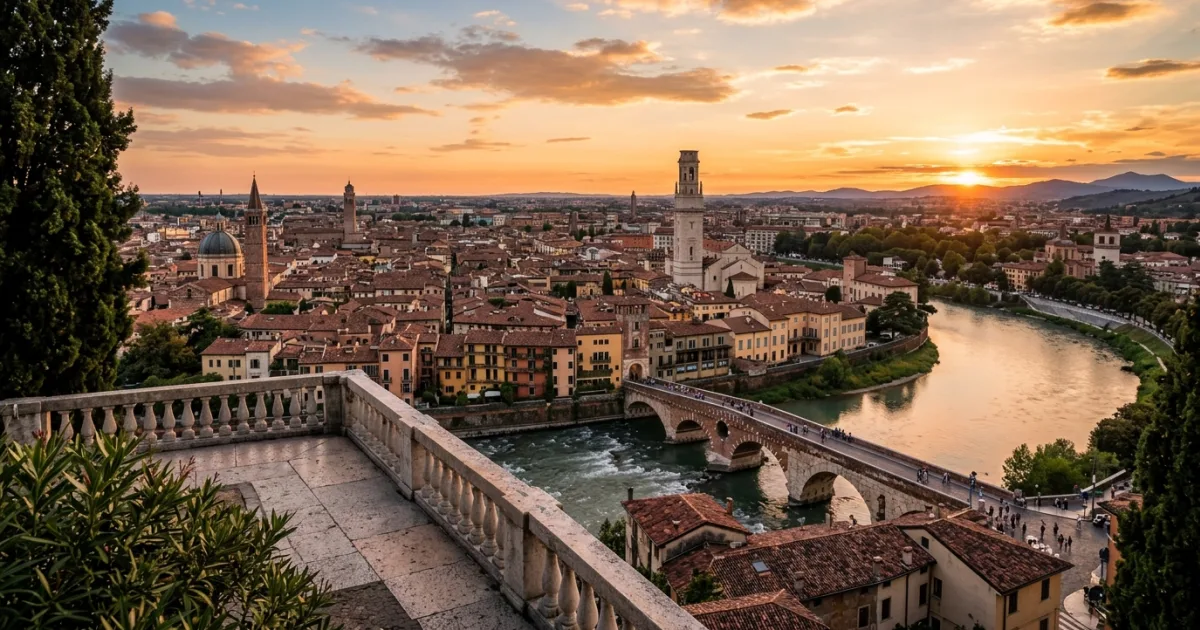 Panoramic view of Verona from Castel San Pietro at sunset