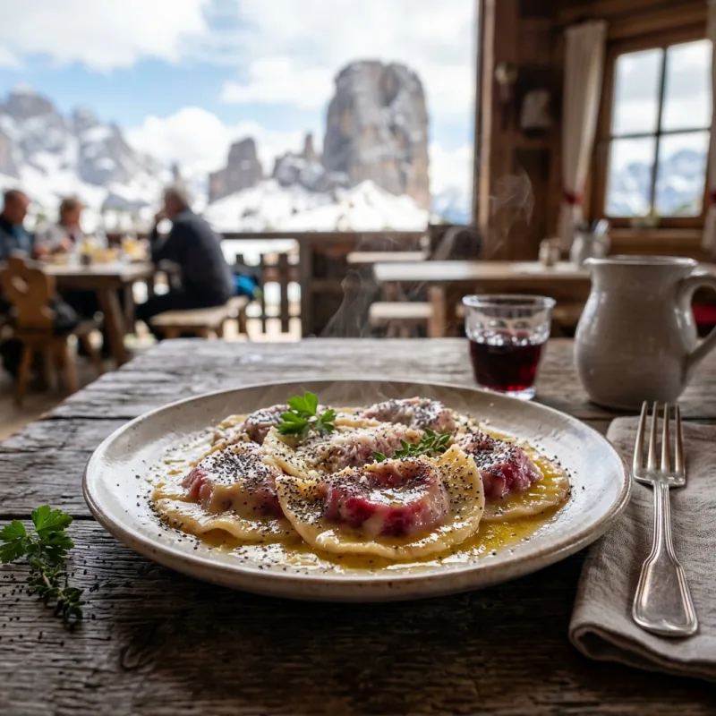 Plate of Casunziei all'Ampezzana beetroot ravioli