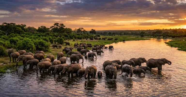 Chobe National Park 7 Herd of elephants at the Chobe River during sunset