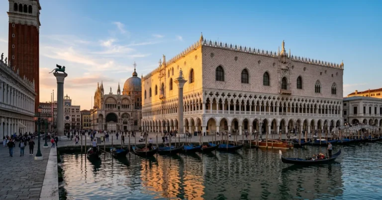 Doge’s Palace 6 Doge's Palace facade viewed from the Venetian lagoon at sunset
