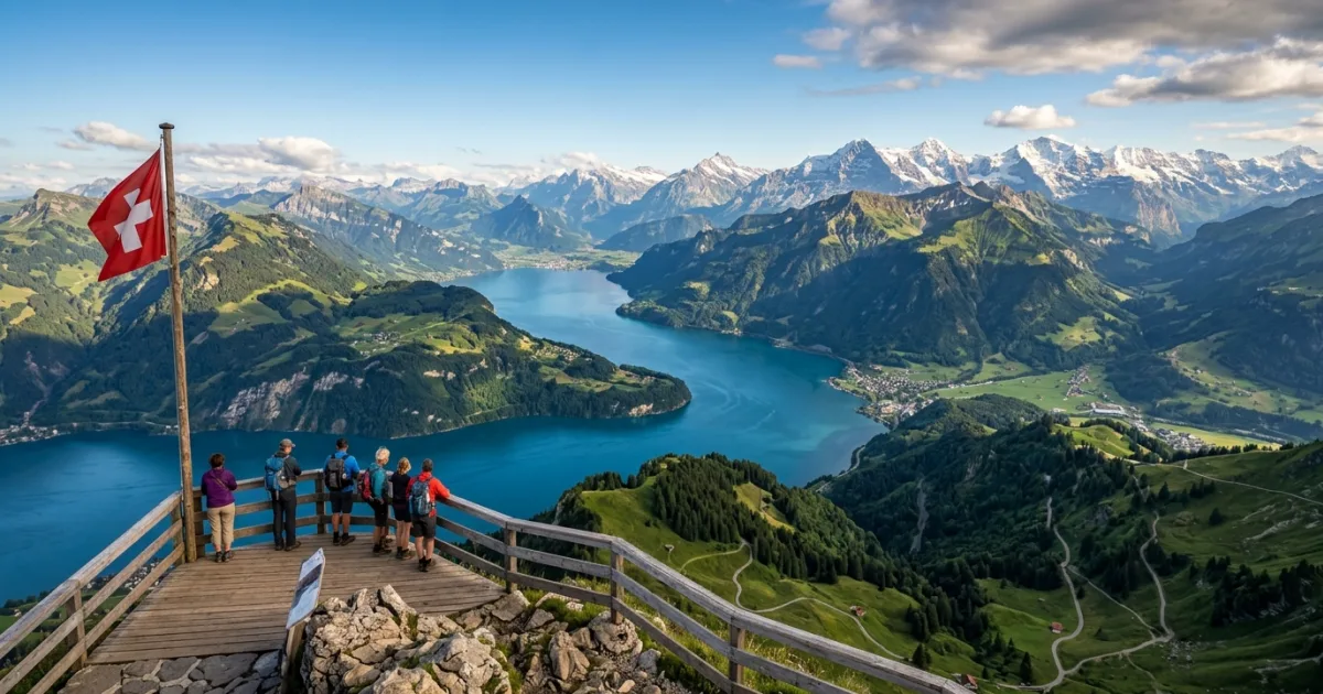 Travel Guides 10 Panoramic view of Lake Lucerne from the Fronalpstock summit in Switzerland