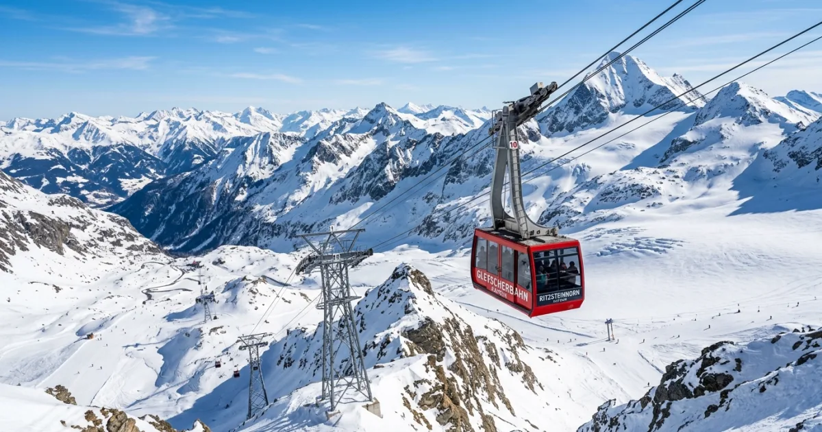 Gletscherbahn cable car ascending the Kitzsteinhorn glacier in Kaprun