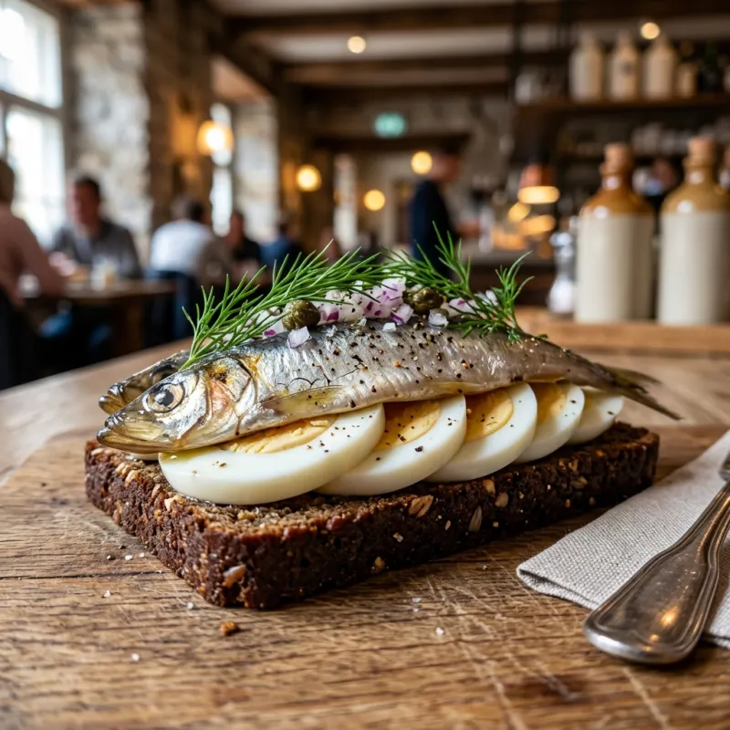 Kiluvõileib traditional Estonian sprat sandwich on rye bread