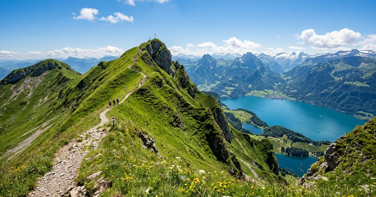 Panoramic view of the Klingenstock peak and ridge hike in Switzerland