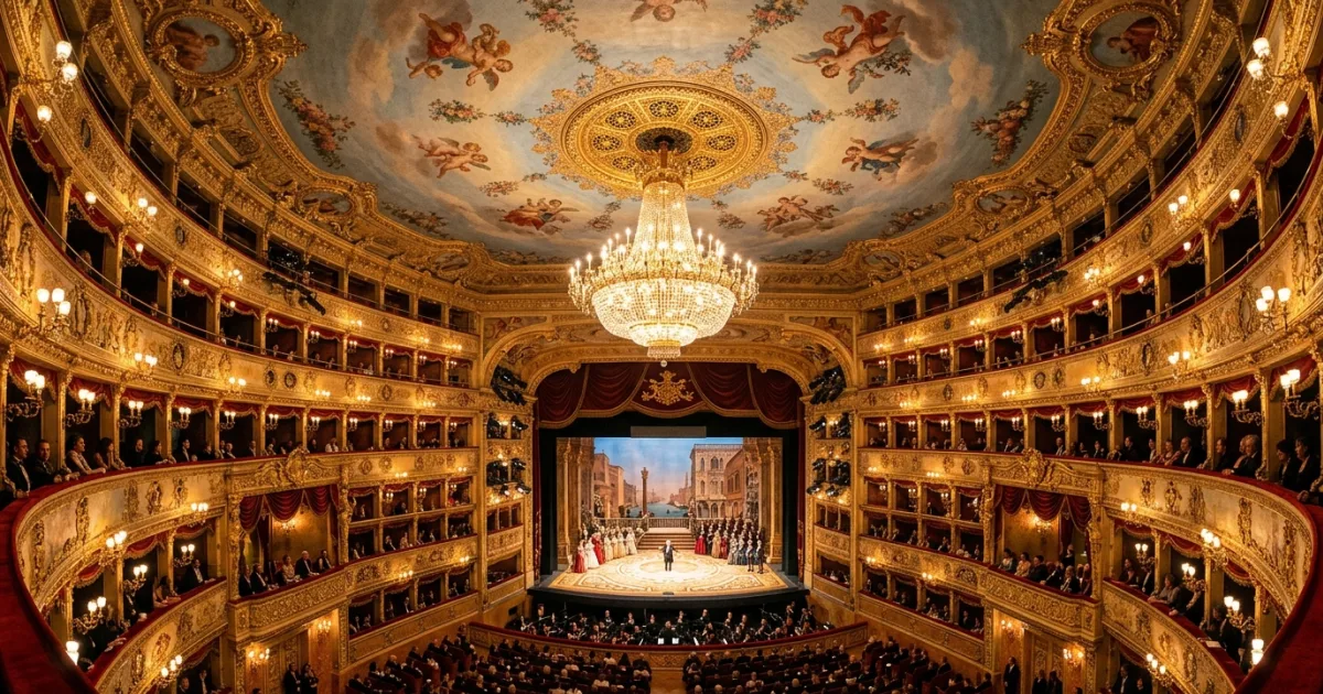 Travel Guides 3 Interior view of the opulent La Fenice Opera House in Venice