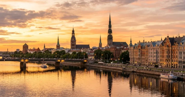 Latvia 22 Panoramic view of Riga skyline at sunset