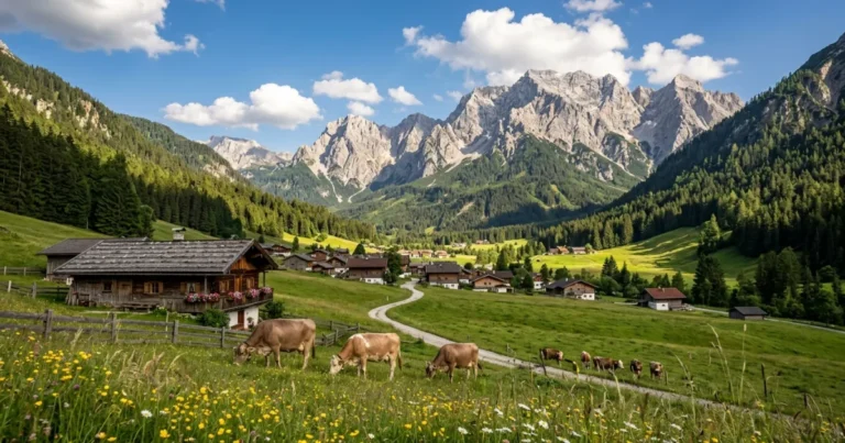 Leutasch 8 Scenic view of the Leutasch Valley and Wetterstein mountains in summer