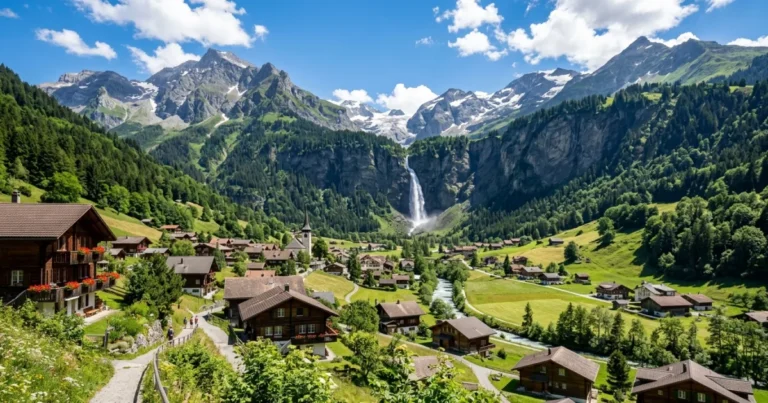 Meiringen 7 Panoramic view of Meiringen village and the Reichenbach Falls in the Swiss Alps