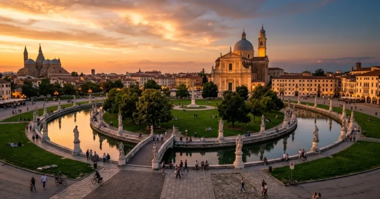 Padua 6 Panoramic view of Prato della Valle in Padua at sunset