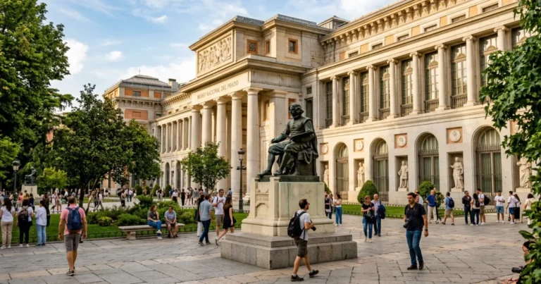 Prado Museum 4 Exterior view of the Prado Museum in Madrid with the Velázquez statue