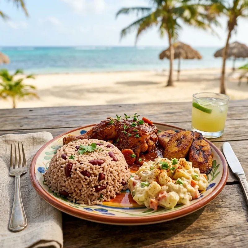 Belizean Rice and Beans with Stew Chicken