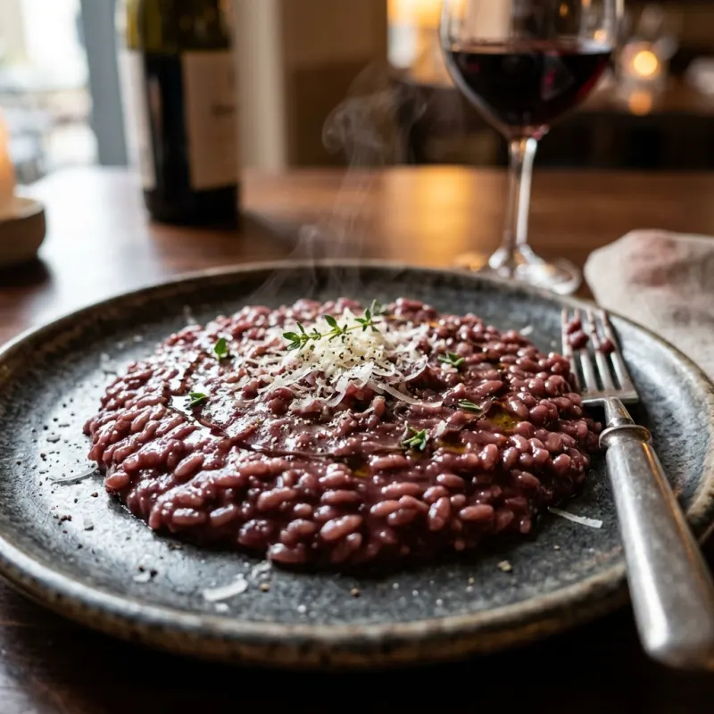 A plate of traditional Veronese Risotto all'Amarone
