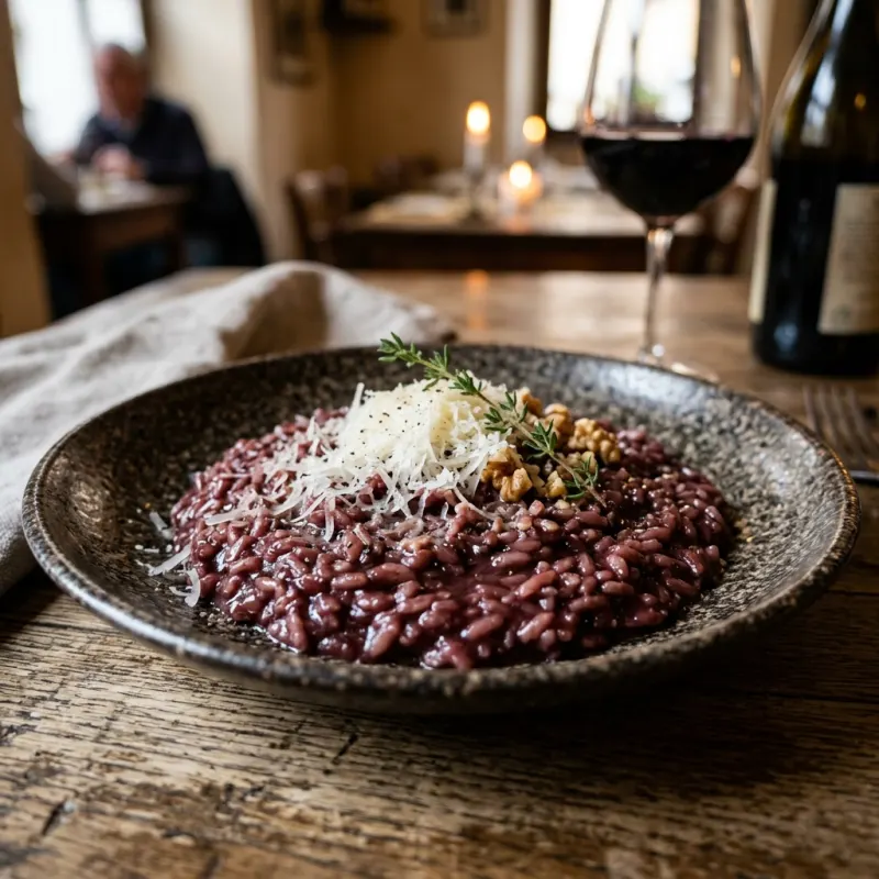 A plate of traditional Veronese Risotto all'Amarone